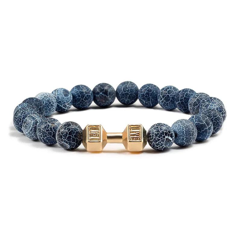 Black Lava Stone Dumbbell Beaded Bracelet g-weathered 21cm by HitMyNeed