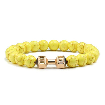 Black Lava Stone Dumbbell Beaded Bracelet g-yellow 21cm by HitMyNeed