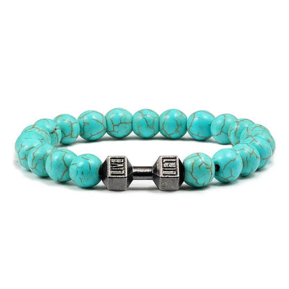 Black Lava Stone Dumbbell Beaded Bracelet gun-black-blue 21cm by HitMyNeed