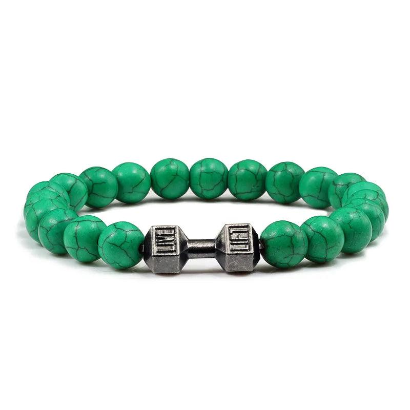 Black Lava Stone Dumbbell Beaded Bracelet gun-black-green1 17cm by HitMyNeed