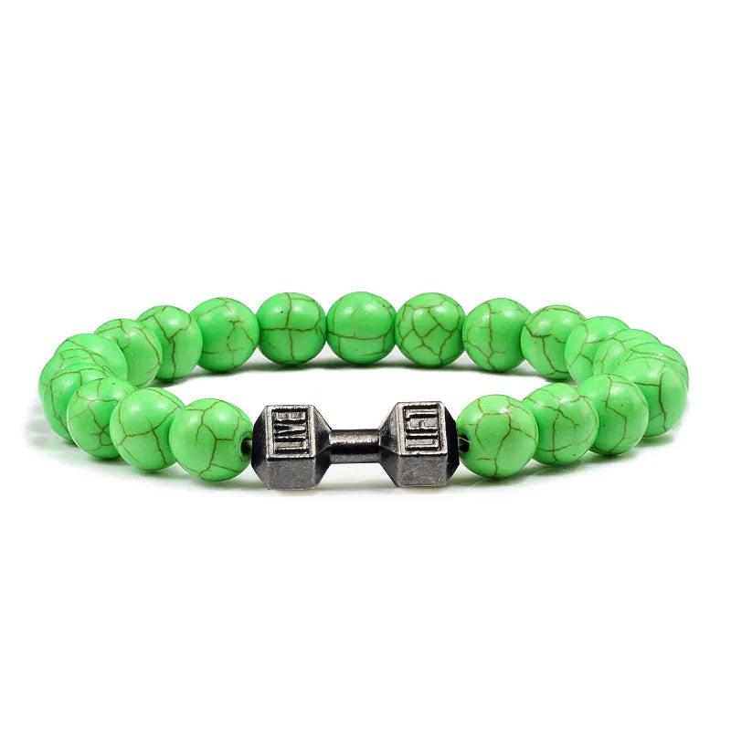Black Lava Stone Dumbbell Beaded Bracelet gun-black-green2 21cm by HitMyNeed