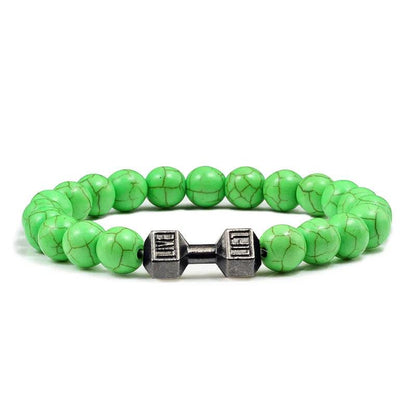 Black Lava Stone Dumbbell Beaded Bracelet gun-black-green2 21cm by HitMyNeed