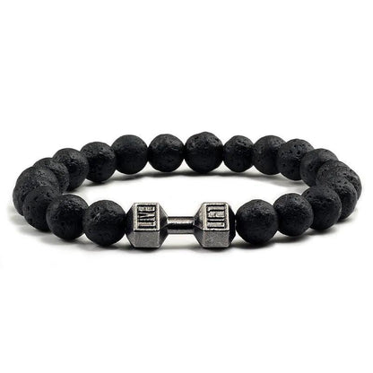 Black Lava Stone Dumbbell Beaded Bracelet gun-black-lava 17cm by HitMyNeed