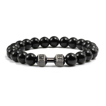 Black Lava Stone Dumbbell Beaded Bracelet gun-black-light 17cm by HitMyNeed