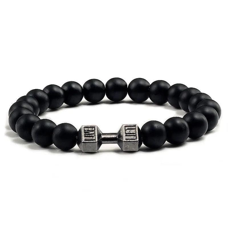 Black Lava Stone Dumbbell Beaded Bracelet gun-black-matte 21cm by HitMyNeed