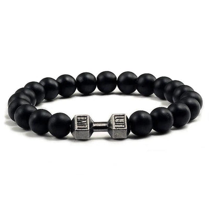 Black Lava Stone Dumbbell Beaded Bracelet gun-black-matte 21cm by HitMyNeed