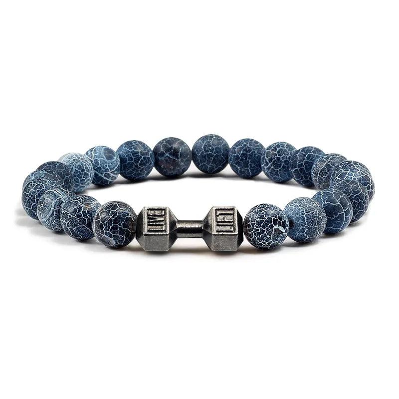 Black Lava Stone Dumbbell Beaded Bracelet gun-black-weathered 19cm by HitMyNeed