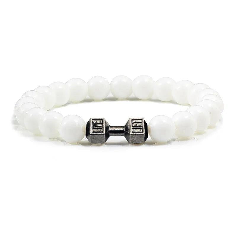 Black Lava Stone Dumbbell Beaded Bracelet gun-black-white 17cm by HitMyNeed