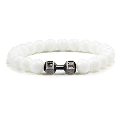 Black Lava Stone Dumbbell Beaded Bracelet gun-black-white 17cm by HitMyNeed