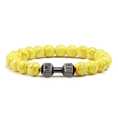 Black Lava Stone Dumbbell Beaded Bracelet gun-black-yellow 17cm by HitMyNeed