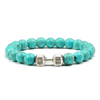 Black Lava Stone Dumbbell Beaded Bracelet s-blue 17cm by HitMyNeed