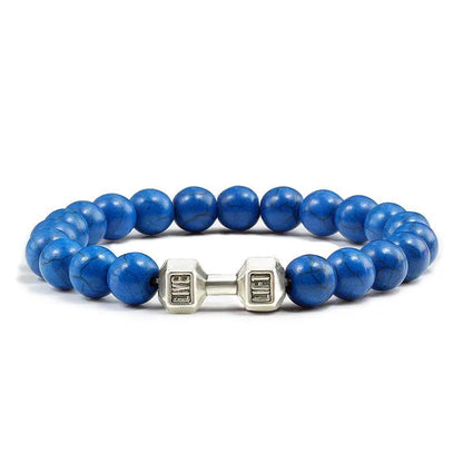 Black Lava Stone Dumbbell Beaded Bracelet s-deep-blue 17cm by HitMyNeed