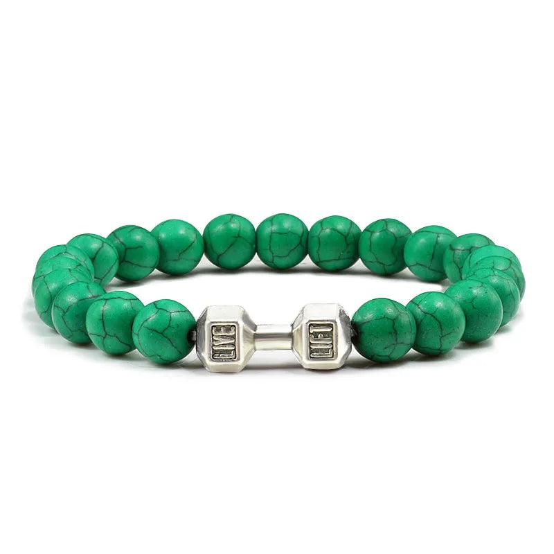 Black Lava Stone Dumbbell Beaded Bracelet s-green1 19cm by HitMyNeed
