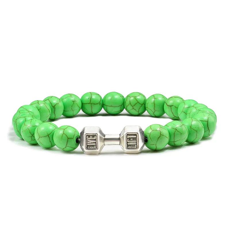 Black Lava Stone Dumbbell Beaded Bracelet s-green2 17cm by HitMyNeed