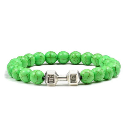 Black Lava Stone Dumbbell Beaded Bracelet s-green2 17cm by HitMyNeed