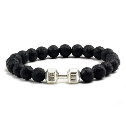 Black Lava Stone Dumbbell Beaded Bracelet s-lava 21cm by HitMyNeed