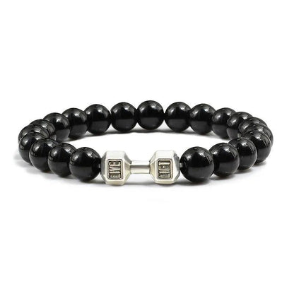 Black Lava Stone Dumbbell Beaded Bracelet s-light 21cm by HitMyNeed