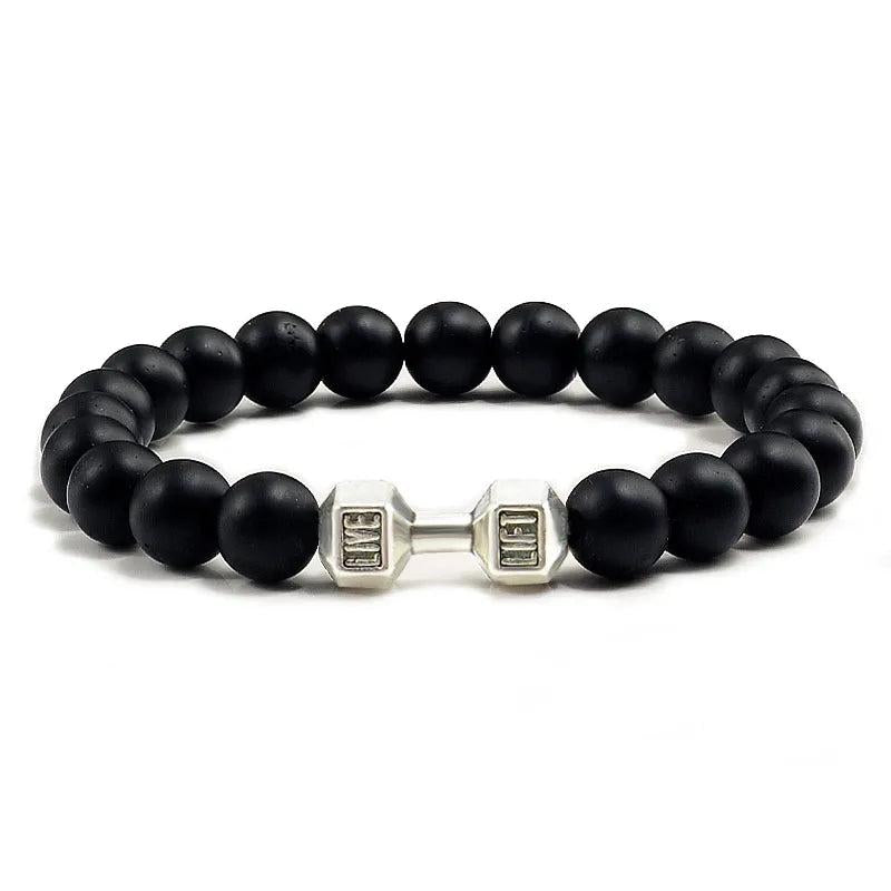 Black Lava Stone Dumbbell Beaded Bracelet s-matte 19cm by HitMyNeed