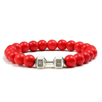 Black Lava Stone Dumbbell Beaded Bracelet s-red 21cm by HitMyNeed