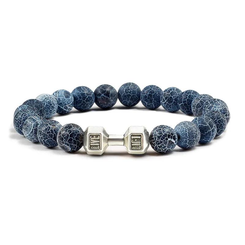 Black Lava Stone Dumbbell Beaded Bracelet s-weathered 21cm by HitMyNeed