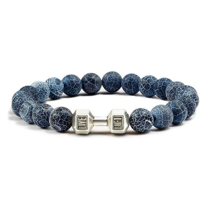 Black Lava Stone Dumbbell Beaded Bracelet s-weathered 21cm by HitMyNeed