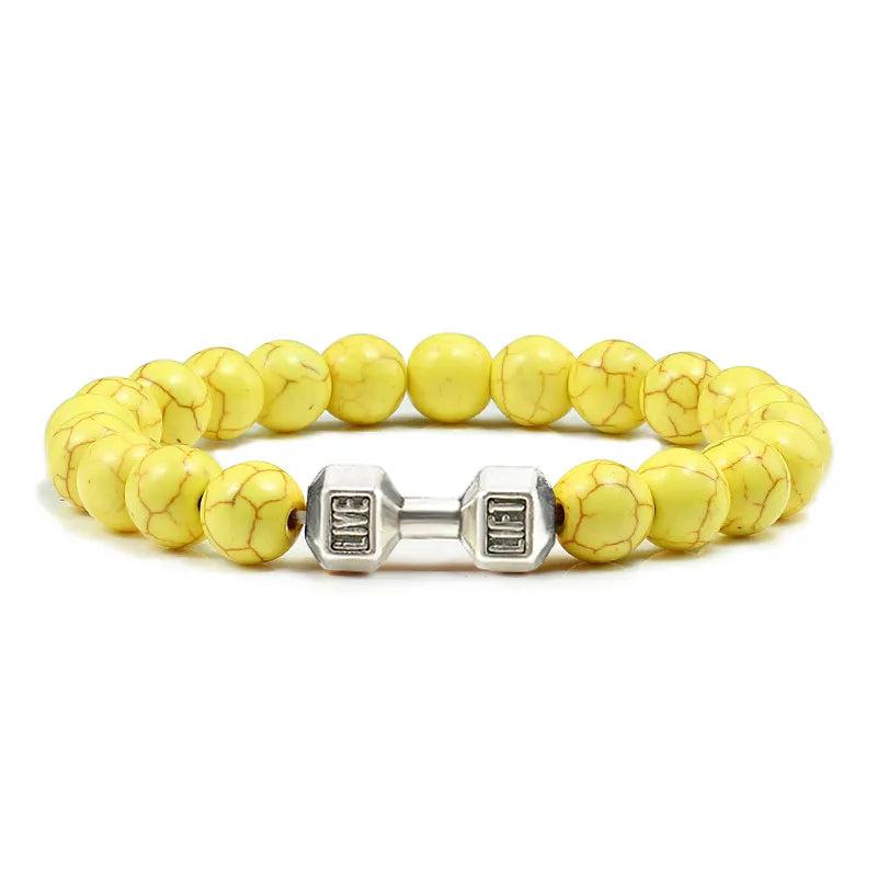Black Lava Stone Dumbbell Beaded Bracelet s-yellow 19cm by HitMyNeed