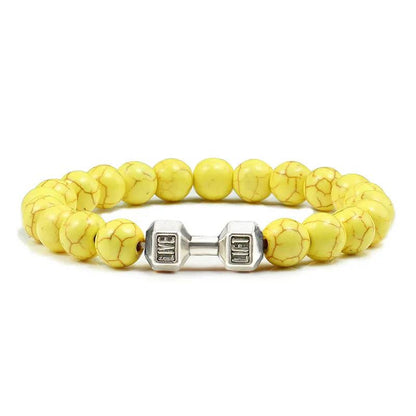 Black Lava Stone Dumbbell Beaded Bracelet s-yellow 19cm by HitMyNeed