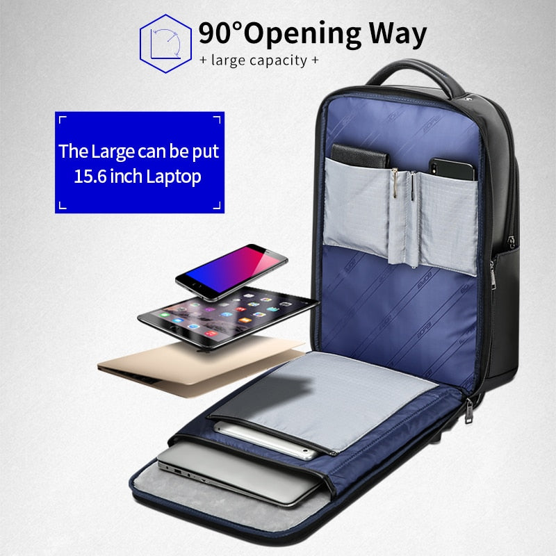 Black Leather Waterproof Laptop Backpack 15.6" by HitMyNeed
