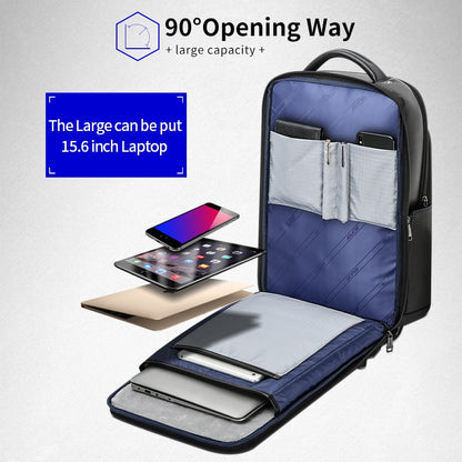 Black Leather Waterproof Laptop Backpack 15.6" by HitMyNeed