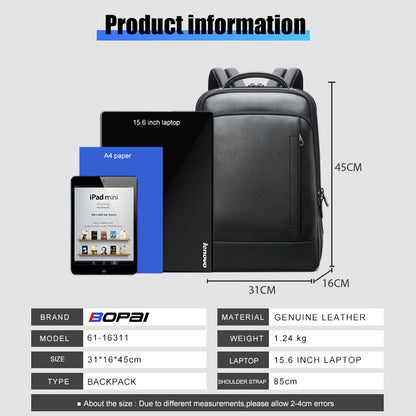 Black Leather Waterproof Laptop Backpack 15.6" by HitMyNeed