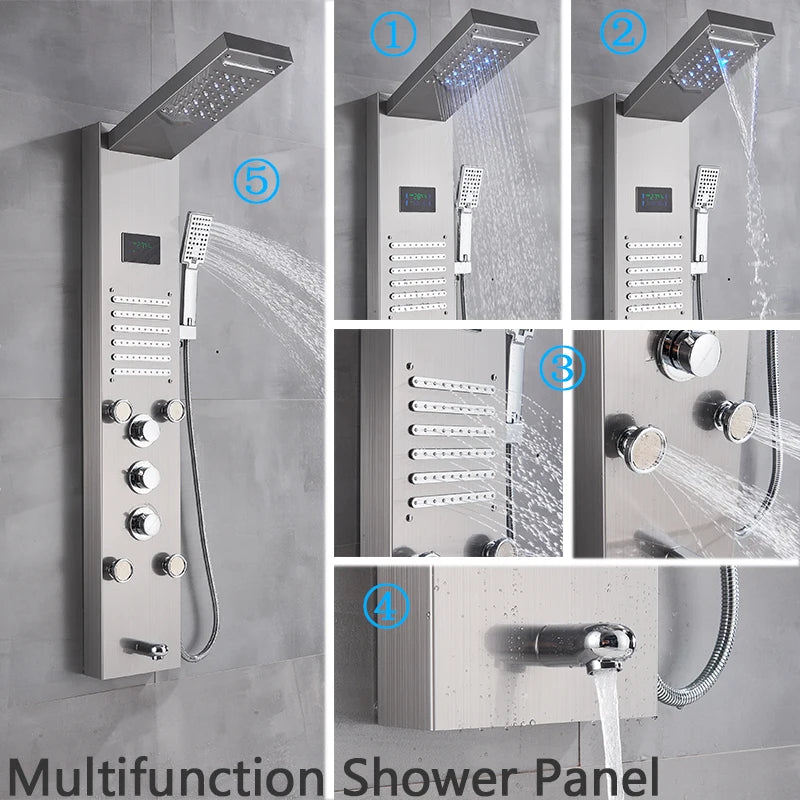 Black LED Shower Panel with Digital Screen, 6 Modes by HitMyNeed