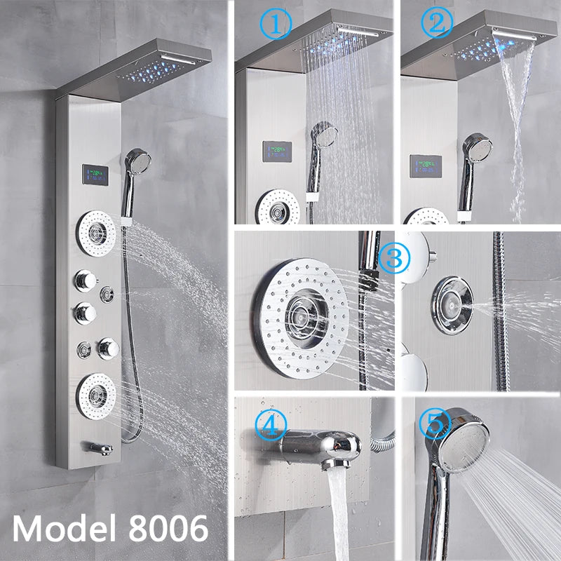 Black LED Shower Panel with Digital Screen, 6 Modes by HitMyNeed