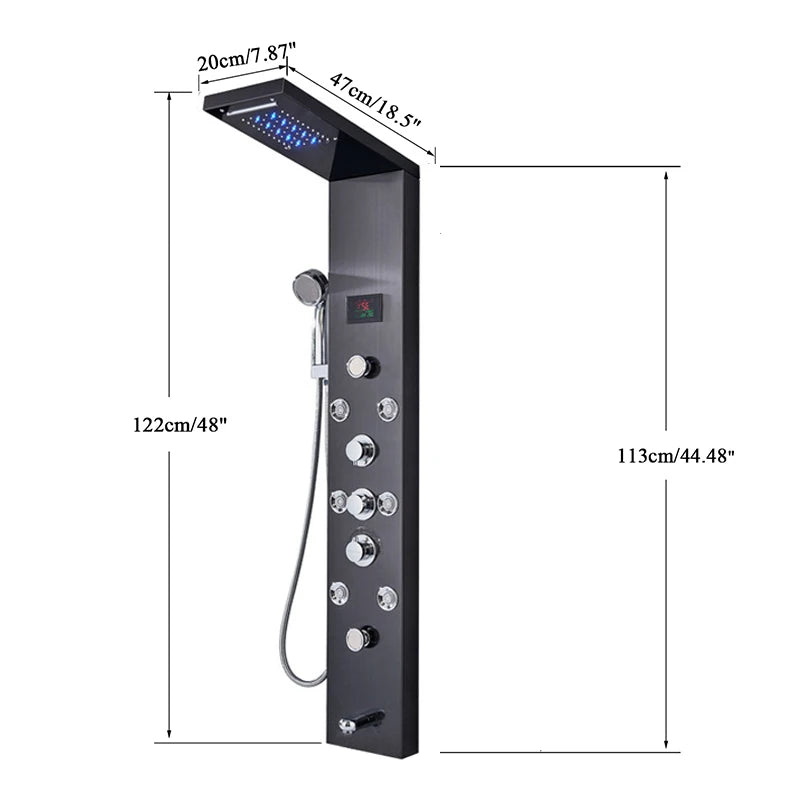 Black LED Shower Panel with Digital Screen, 6 Modes by HitMyNeed