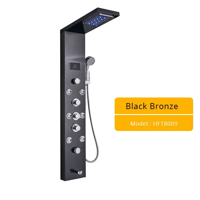 Black LED Shower Panel with Digital Screen, 6 Modes black-8009 by HitMyNeed