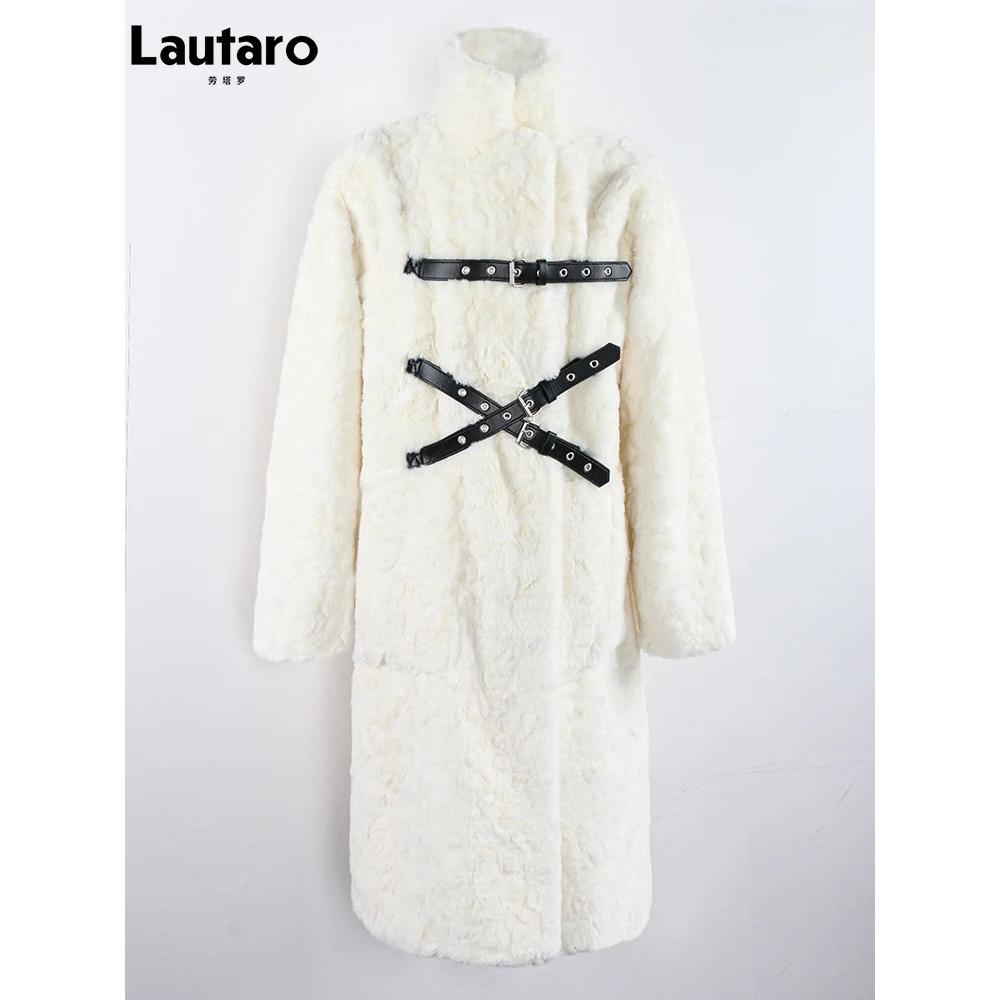 Black Long Fuzzy Faux Fur Punk Coat for Women beige m by HitMyNeed