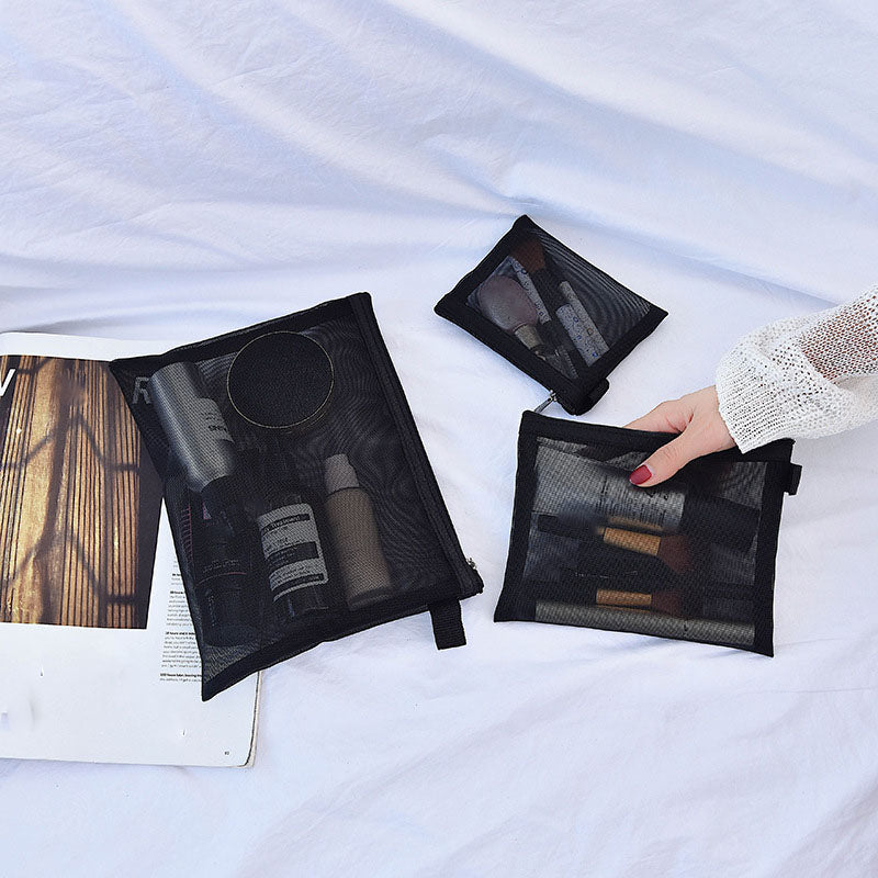Black Mesh Travel Makeup Bag - 3 Sizes by HitMyNeed