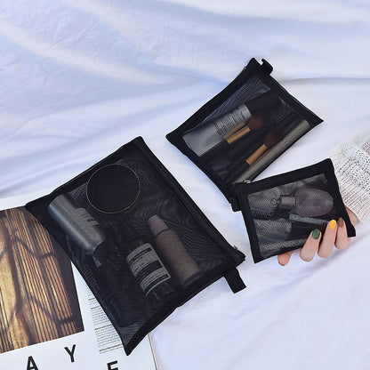Black Mesh Travel Makeup Bag - 3 Sizes m-18x14cm by HitMyNeed