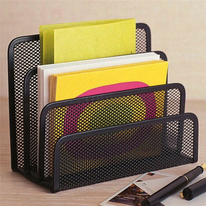 Black Metal Mesh File Holder Stand with 3 Sections by HitMyNeed