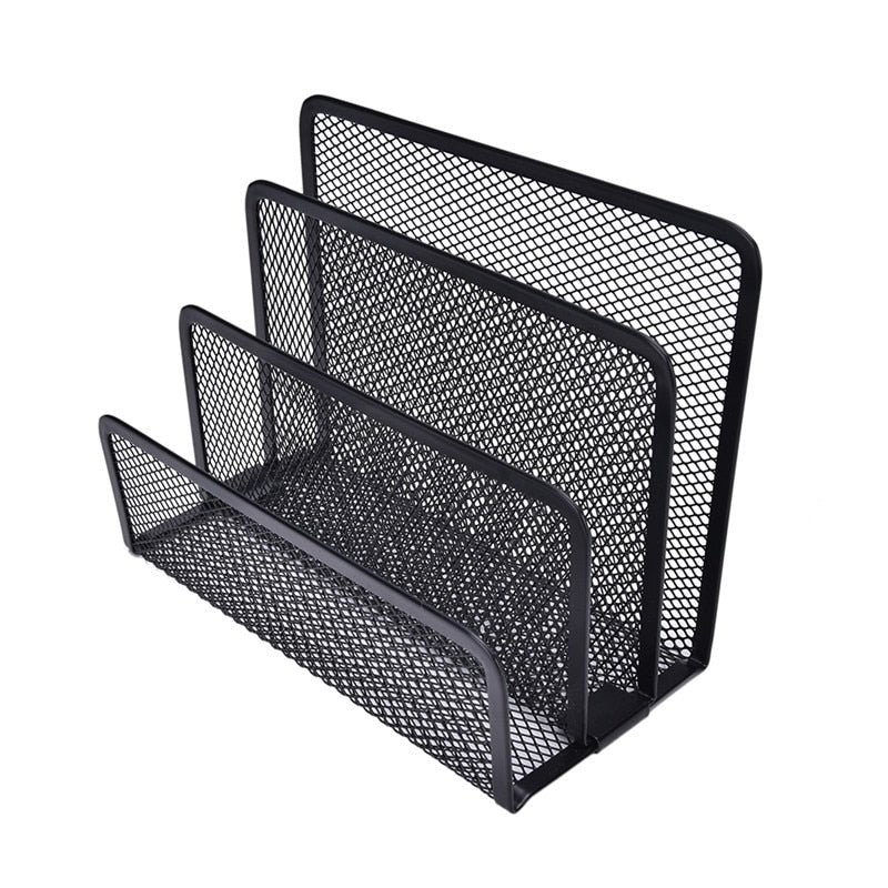 Black Metal Mesh File Holder Stand with 3 Sections by HitMyNeed