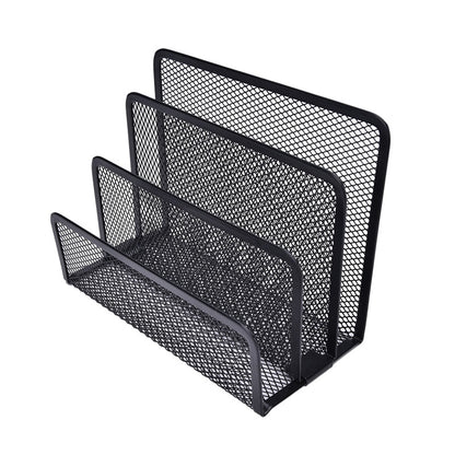 Black Metal Mesh File Holder Stand with 3 Sections by HitMyNeed