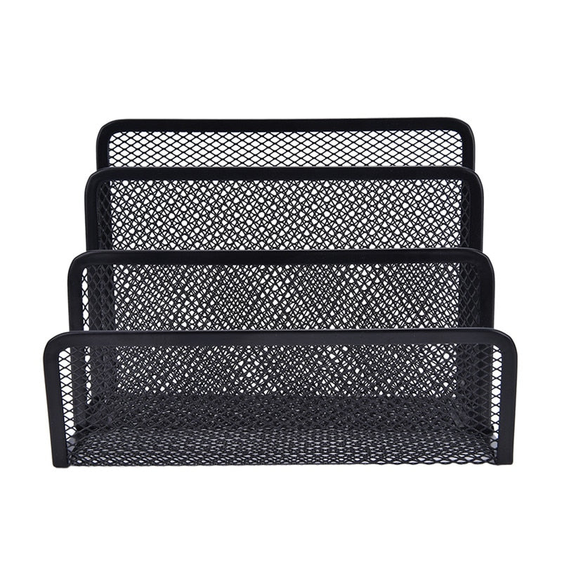 Black Metal Mesh File Holder Stand with 3 Sections by HitMyNeed
