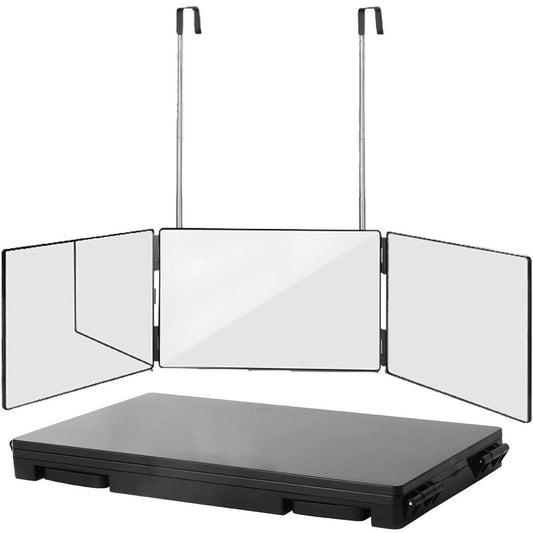 Black Portable 360 Trifold Mirror with Hooks by HitMyNeed