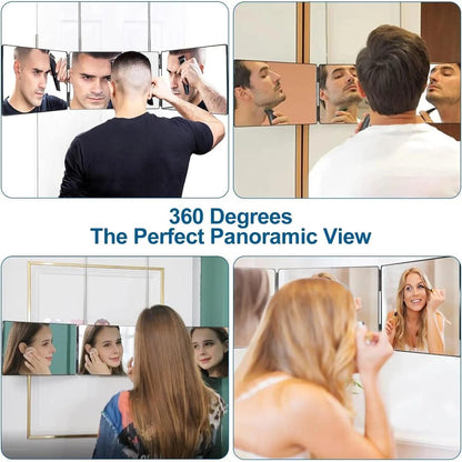 Black Portable 360 Trifold Mirror with Hooks by HitMyNeed