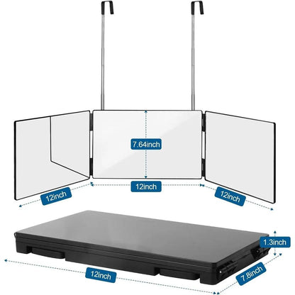 Black Portable 360 Trifold Mirror with Hooks by HitMyNeed