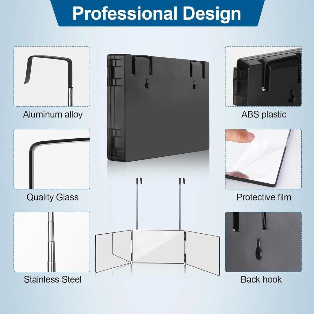 Black Portable 360 Trifold Mirror with Hooks by HitMyNeed