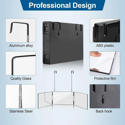 Black Portable 360 Trifold Mirror with Hooks by HitMyNeed