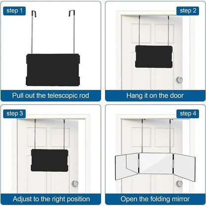 Black Portable 360 Trifold Mirror with Hooks by HitMyNeed