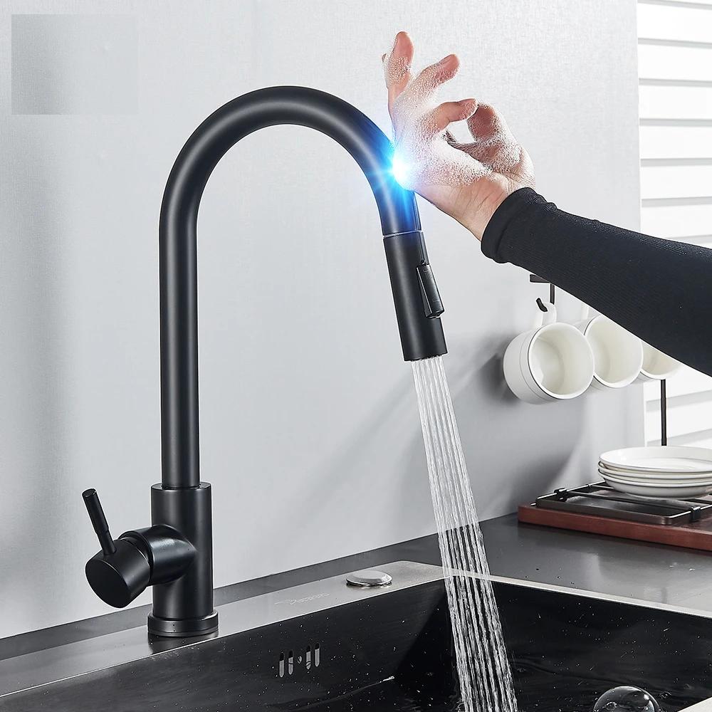 Black Pull Out Touch Sensor Kitchen Mixer Tap by HitMyNeed