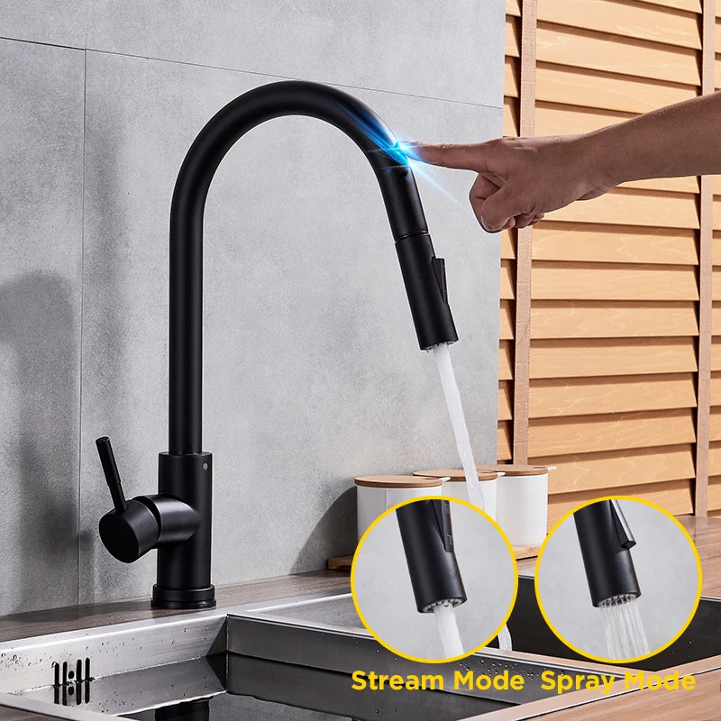 Black Pull Out Touch Sensor Kitchen Mixer Tap by HitMyNeed