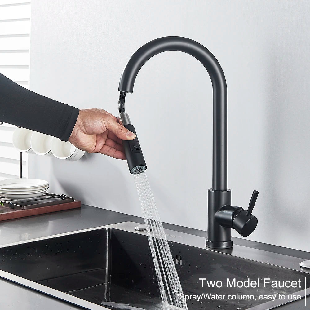 Black Pull Out Touch Sensor Kitchen Mixer Tap by HitMyNeed